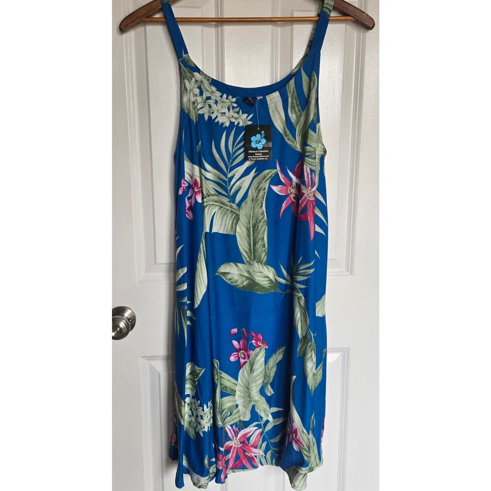 NEW Hawaii Hibiscus Collection Beach Vacation Loose Fit Blue Green Pink DressXXL